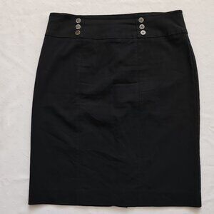 Reitmans Black Sailor Pencil Skirt - Silver Decorative Buttons - Stretch Size 9